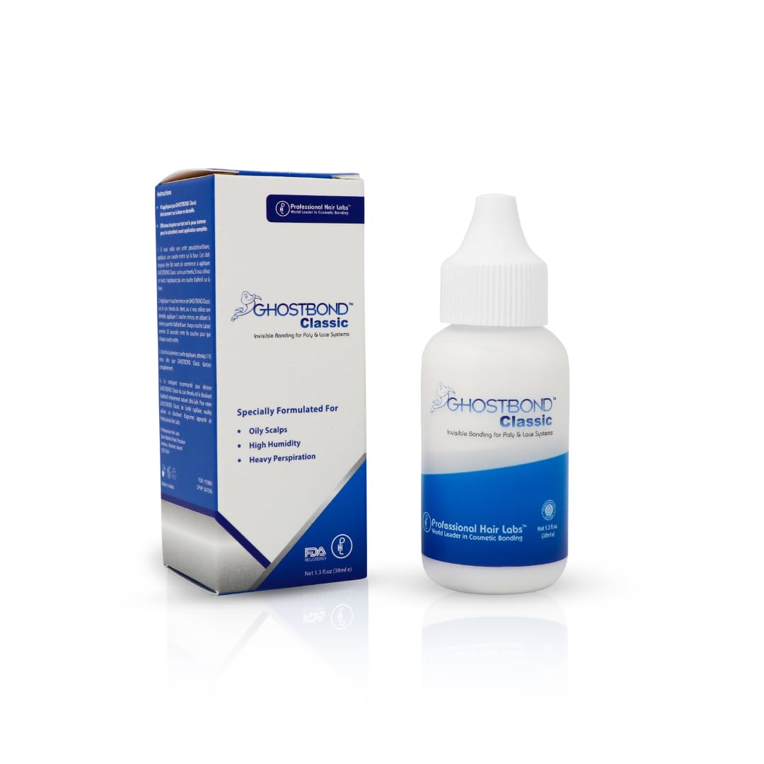 Professional Hair Labs Ghostbond Classic bottle demonstrating water- and oil-resistant hold.