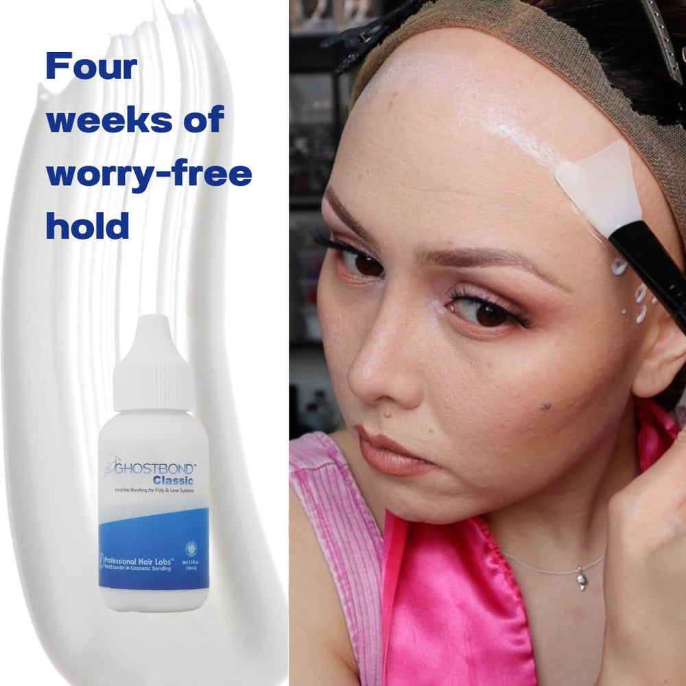 Ghostbond Classic bond on lace or poly system for seamless attachment.