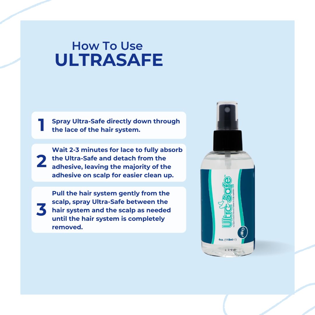 Ultra Safe remover kit usage illustrating safe adhesive cleanup with Professional Hair Labs