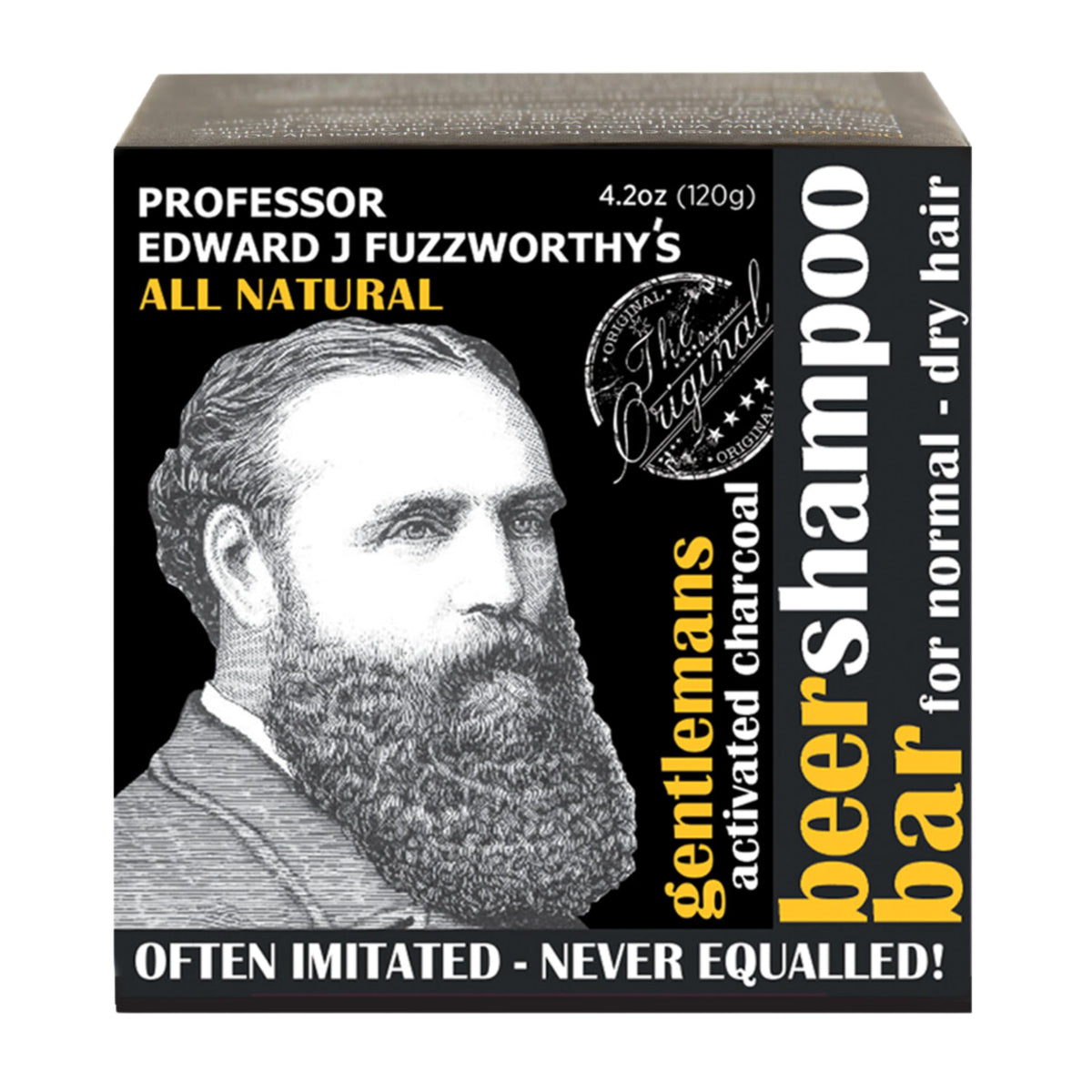 Professor Fuzzworthy Gentlemans Activated Charcoal Shampoo Bar on a dish, travel-ready.