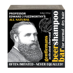 Professor Fuzzworthy Gentlemans Activated Charcoal Shampoo Bar on a dish, travel-ready.