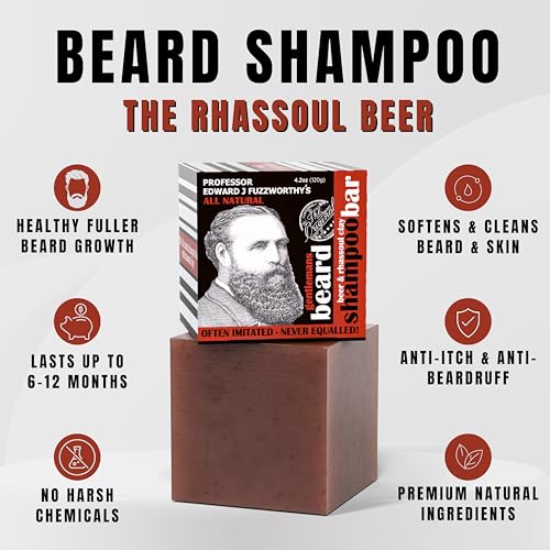 Closeup of Professor Fuzzworthy's beard shampoo bar reveals natural ingredients and rich texture.
