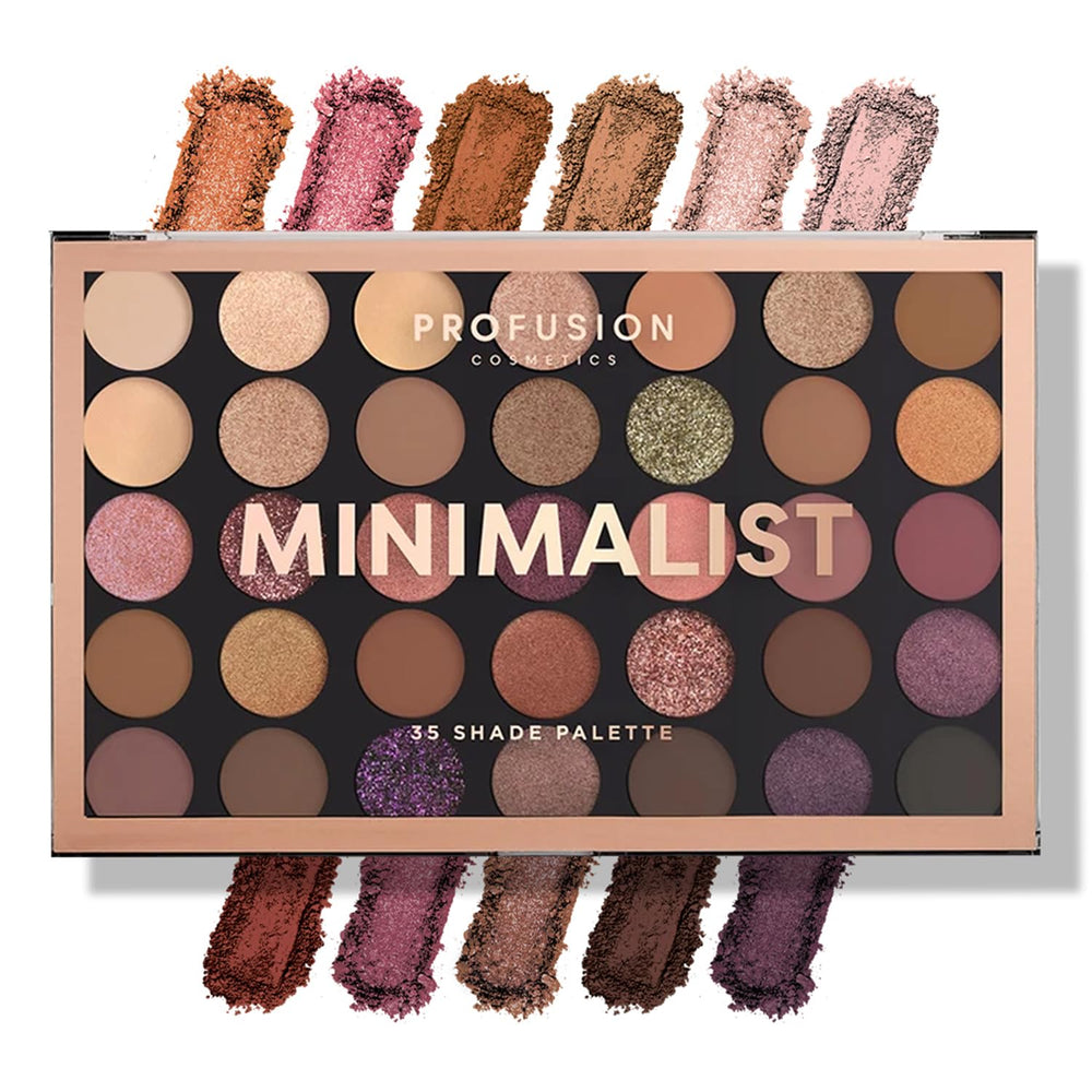 Profusion Cosmetics Minimalist 35 Shade Palette in a closed case for on-the-go color ideas.