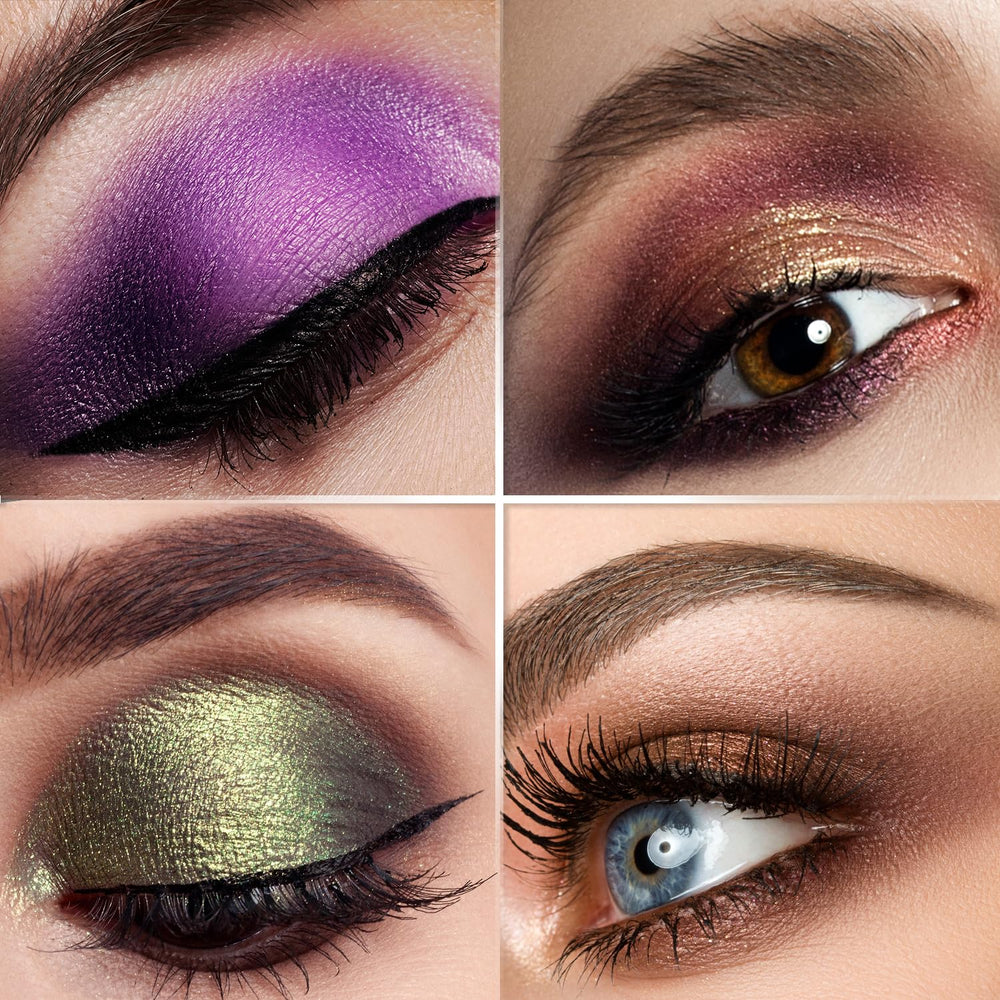 Profusion Cosmetics Minimalist 35 Shade Palette with open swatches showing matte, shimmer, and glitter tones.