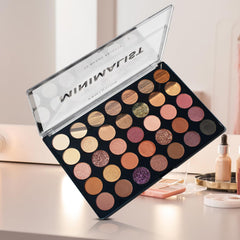Profusion Cosmetics Minimalist 35 Shade Palette with shimmer finishes for dimension and glow.