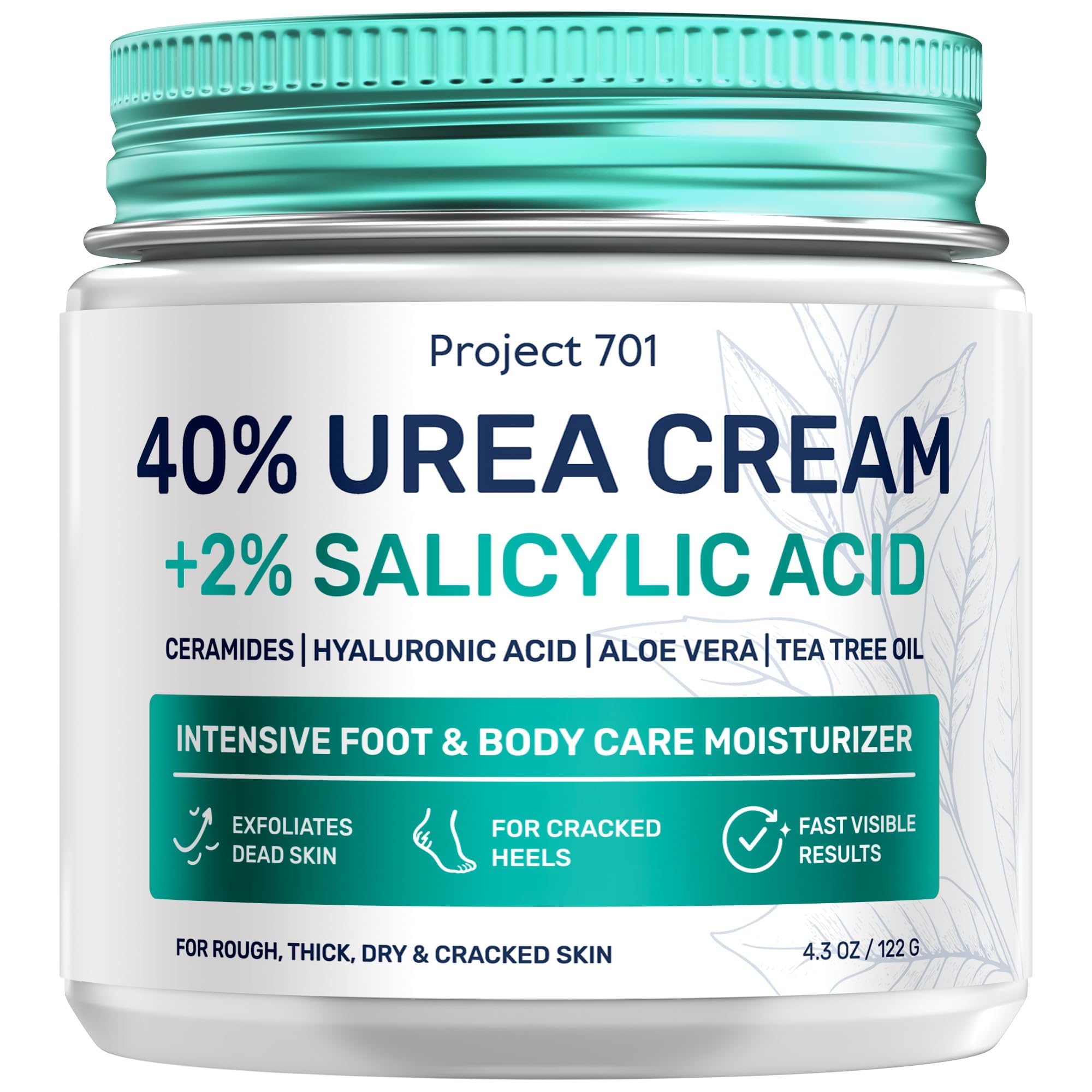 Project 701 Urea Cream 40% jar close-up highlighting keratolytic power for rough calluses.