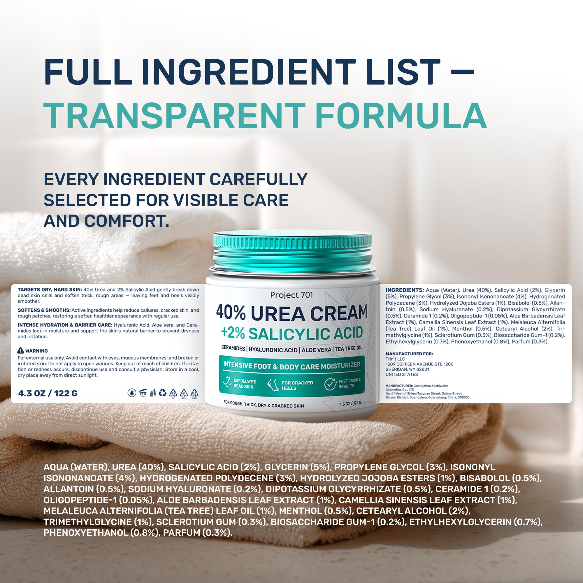 Project 701 Urea Cream 40% absorbs quickly with a light, non-greasy feel.