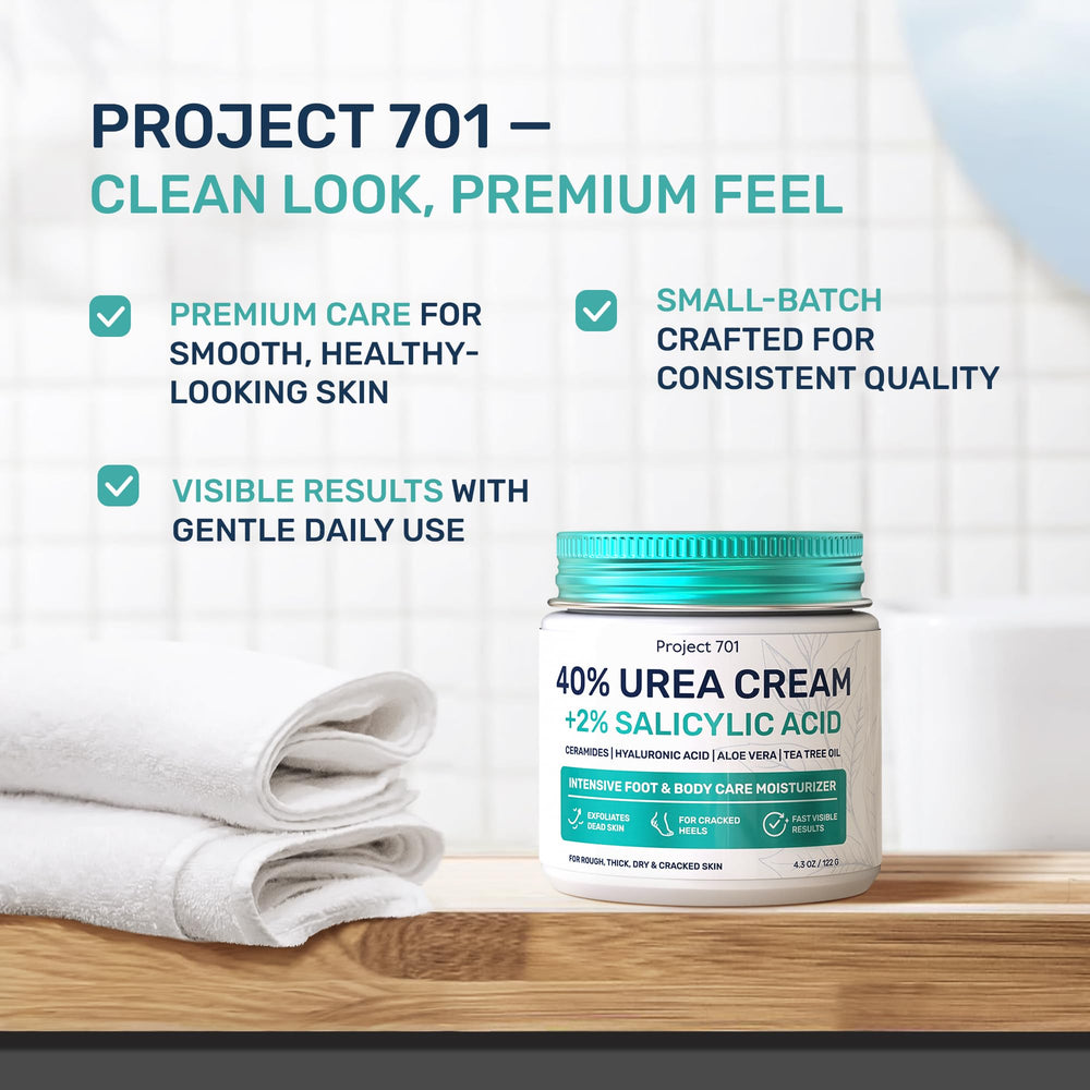 Project 701 Urea Cream 40% packaging shown ready for daily foot care.