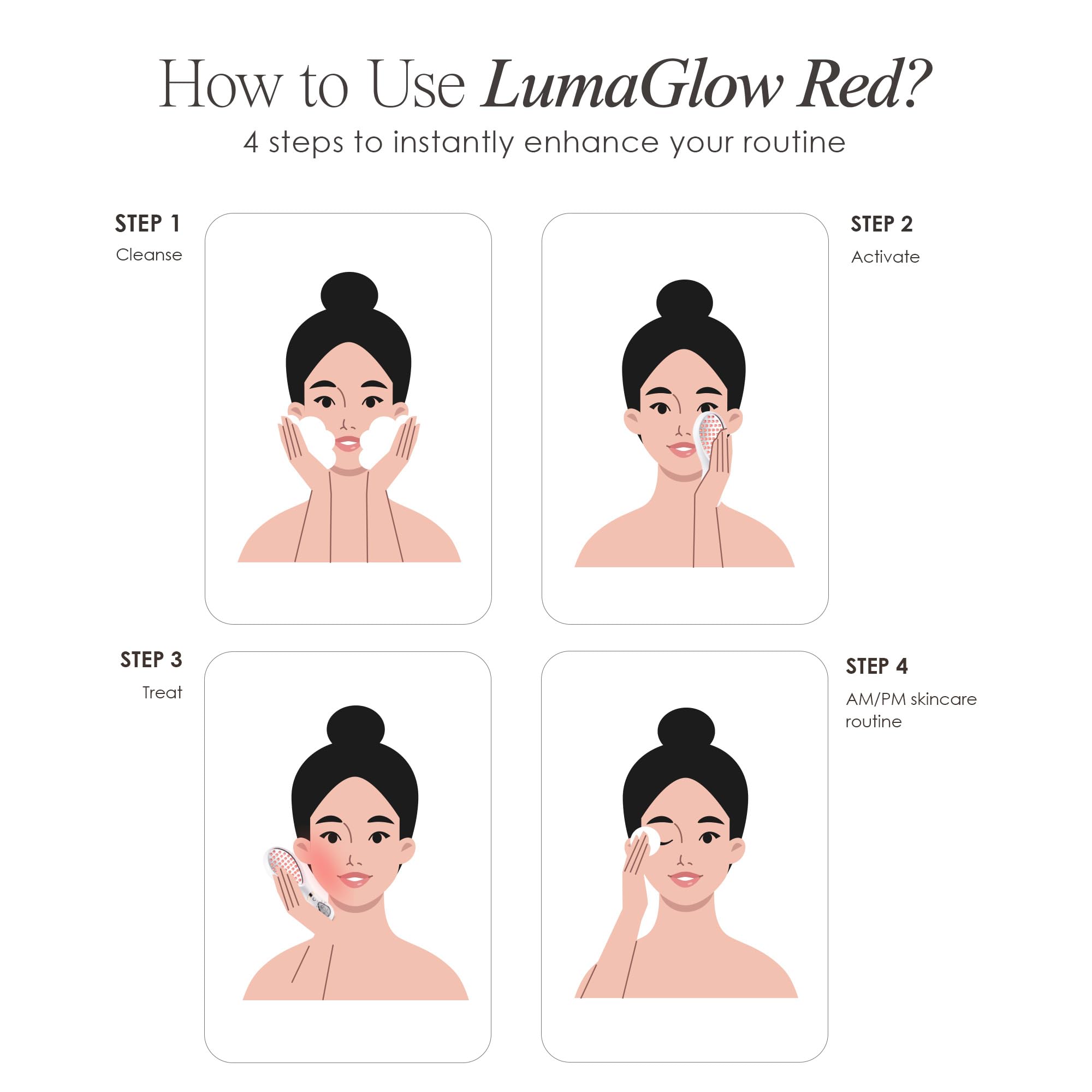 LumaGlow at-home use scenario presents simple skincare routine.