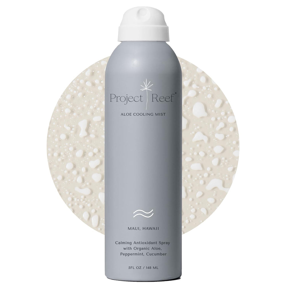Project Reef non-aerosol aloe cooling mist bottle for instant sun relief.
