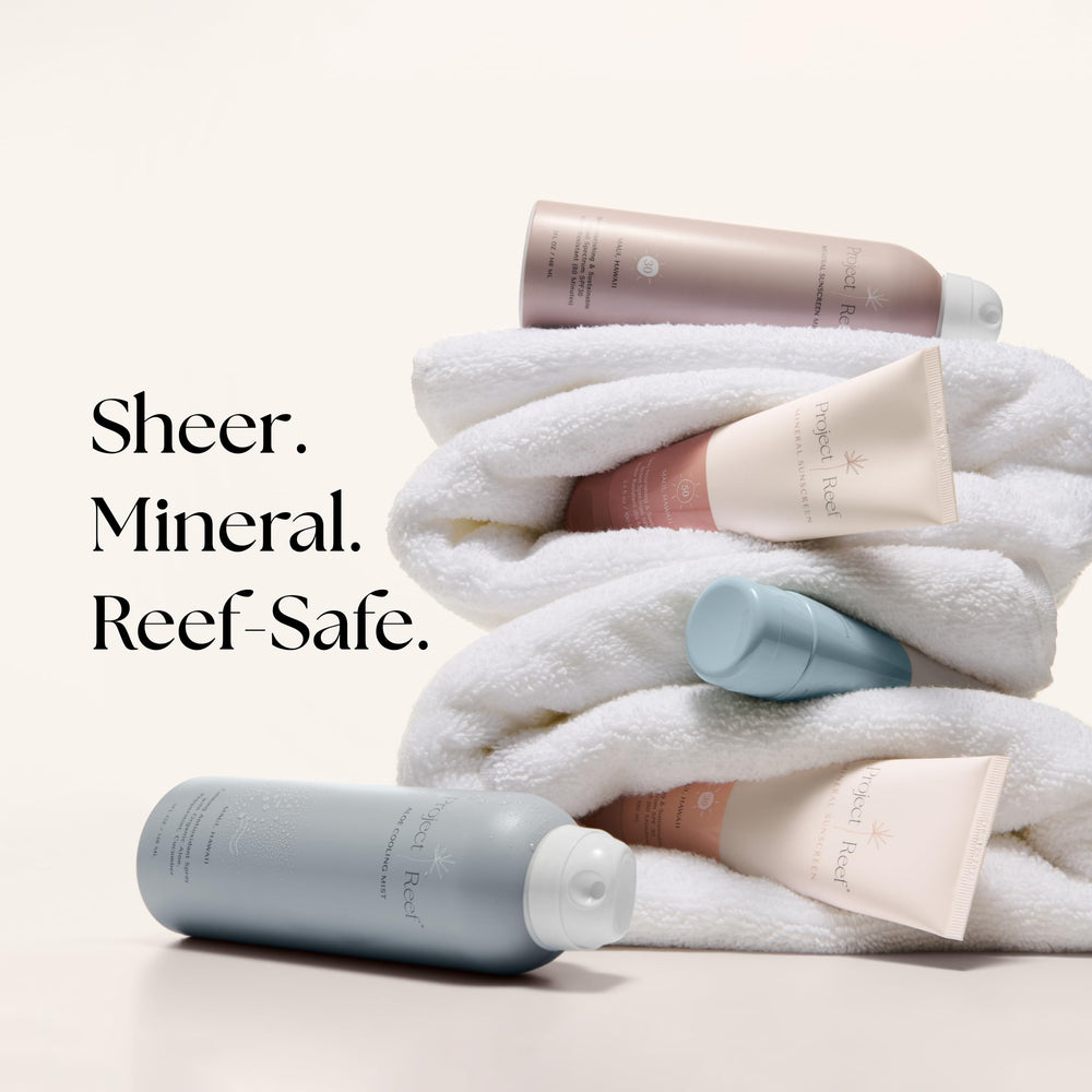 Project Reef travel-size tube pictured for easy carry-on sunscreen on trips.