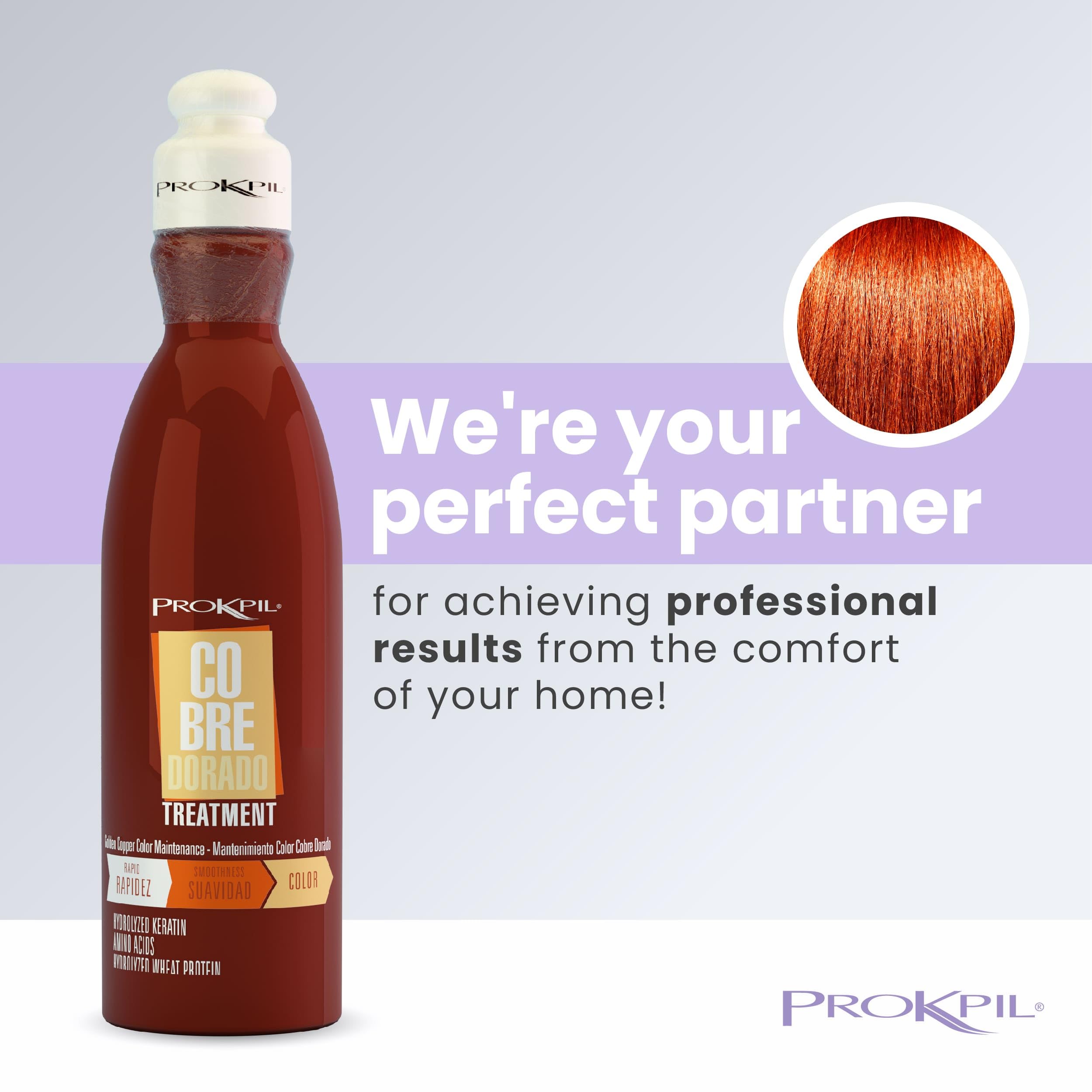 Prokpil Golden Copper color swatches illustrate rich, durable tones after treatment.