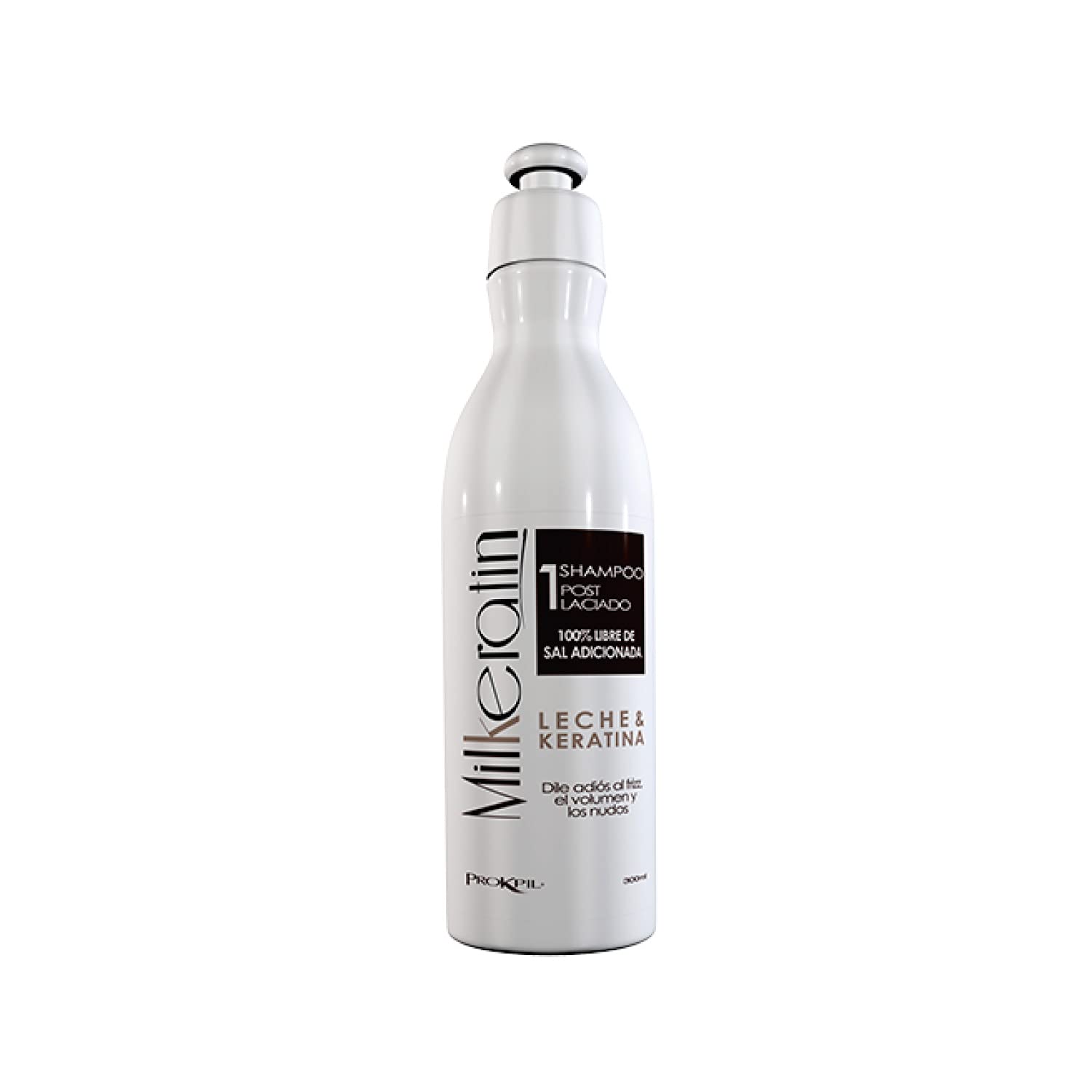 Prokpil Milkeratin Step 1 shampoo bottle, salt-free formula for gentle scalp cleansing and frizz control.