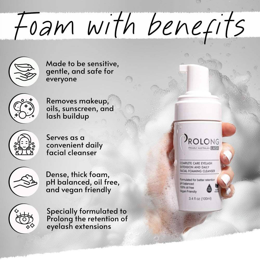 PROLONG LASH foaming cleanser for gentle eye makeup removal.