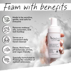 PROLONG LASH foaming cleanser for gentle eye makeup removal.