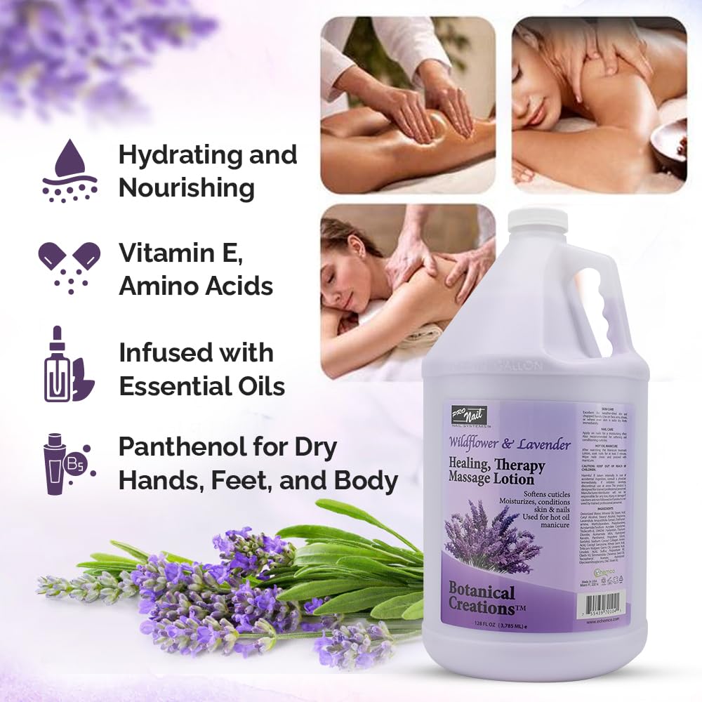 PRONAIL Healing Therapy Massage Lotion label closeup highlights premium ingredients for nourishment.
