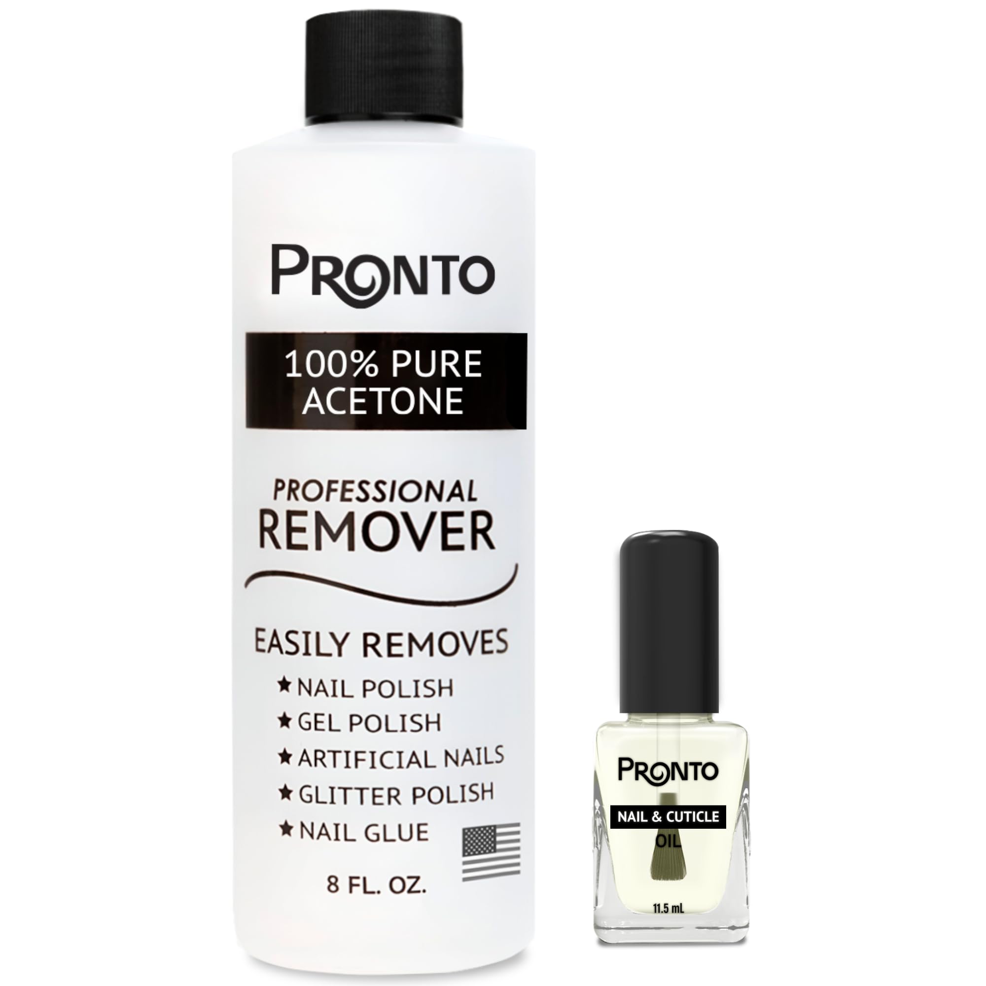 Pronto 8 oz pure acetone nail remover bottle for fast polish removal.