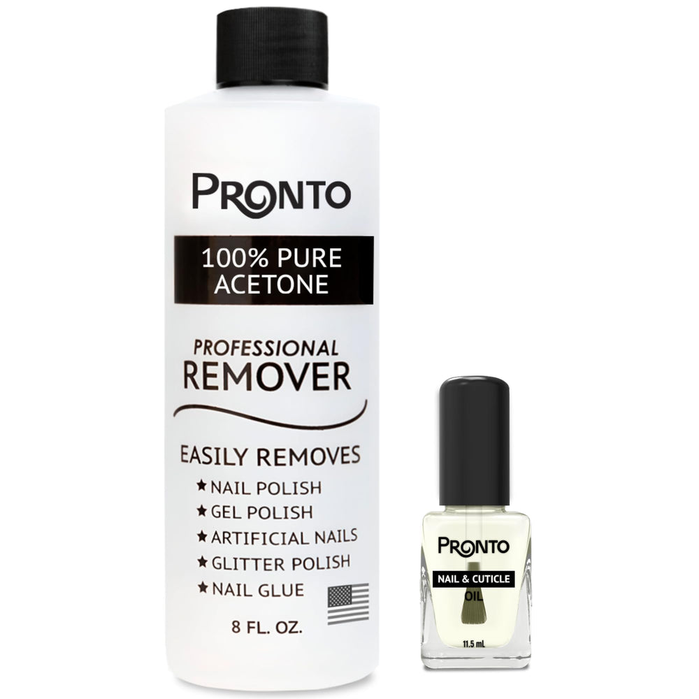 Pronto 8 oz pure acetone nail remover bottle for fast polish removal.