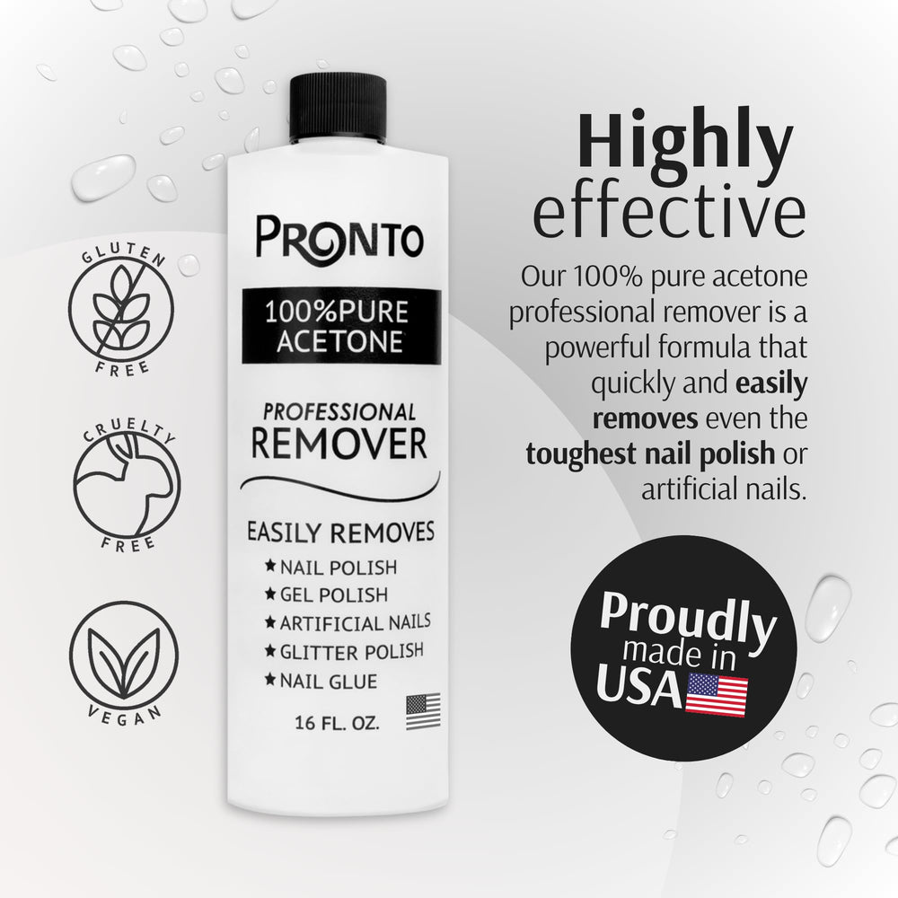 Pronto acetone remover with dispensing cap enables easy, controlled application.