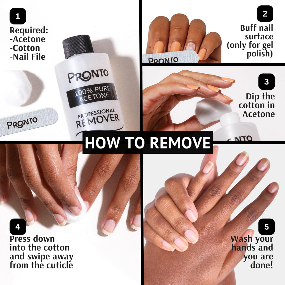Pronto USA-made acetone remover for professional-quality results.