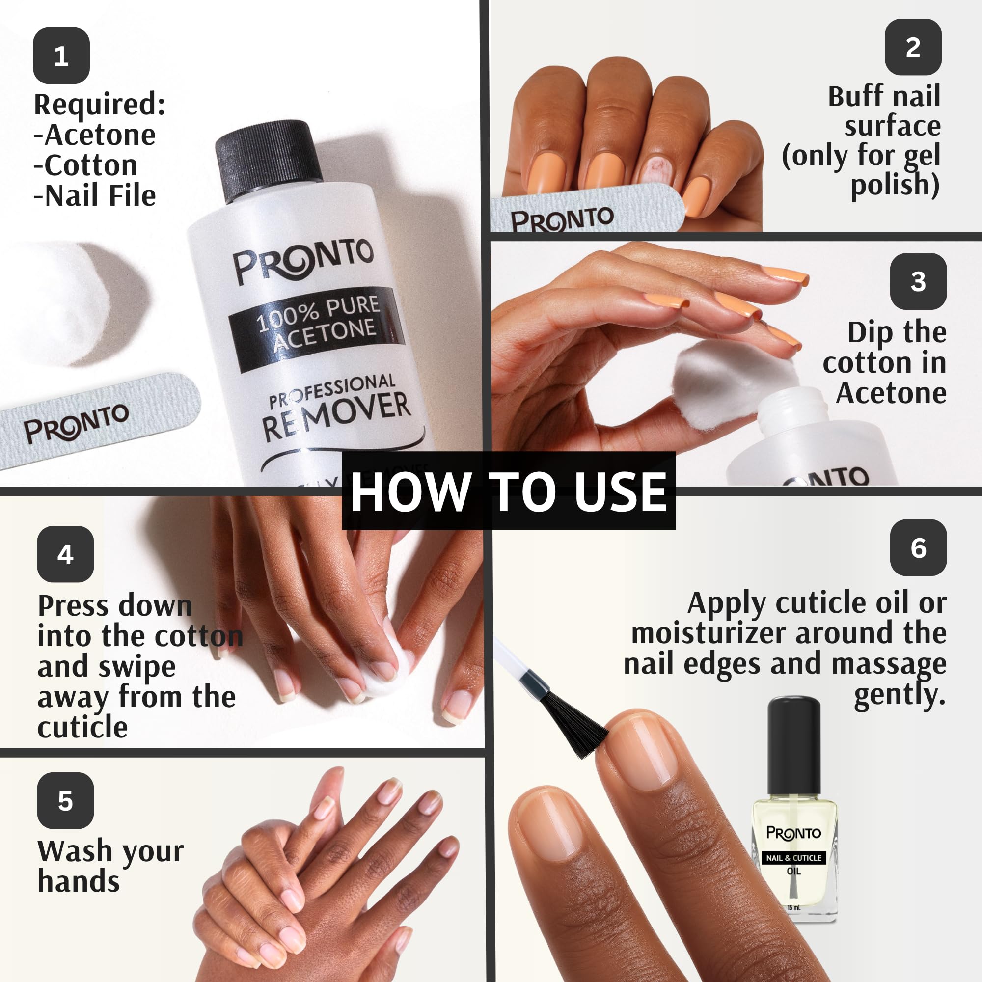 Pronto dispenser friendly bottle design for easy nail care.