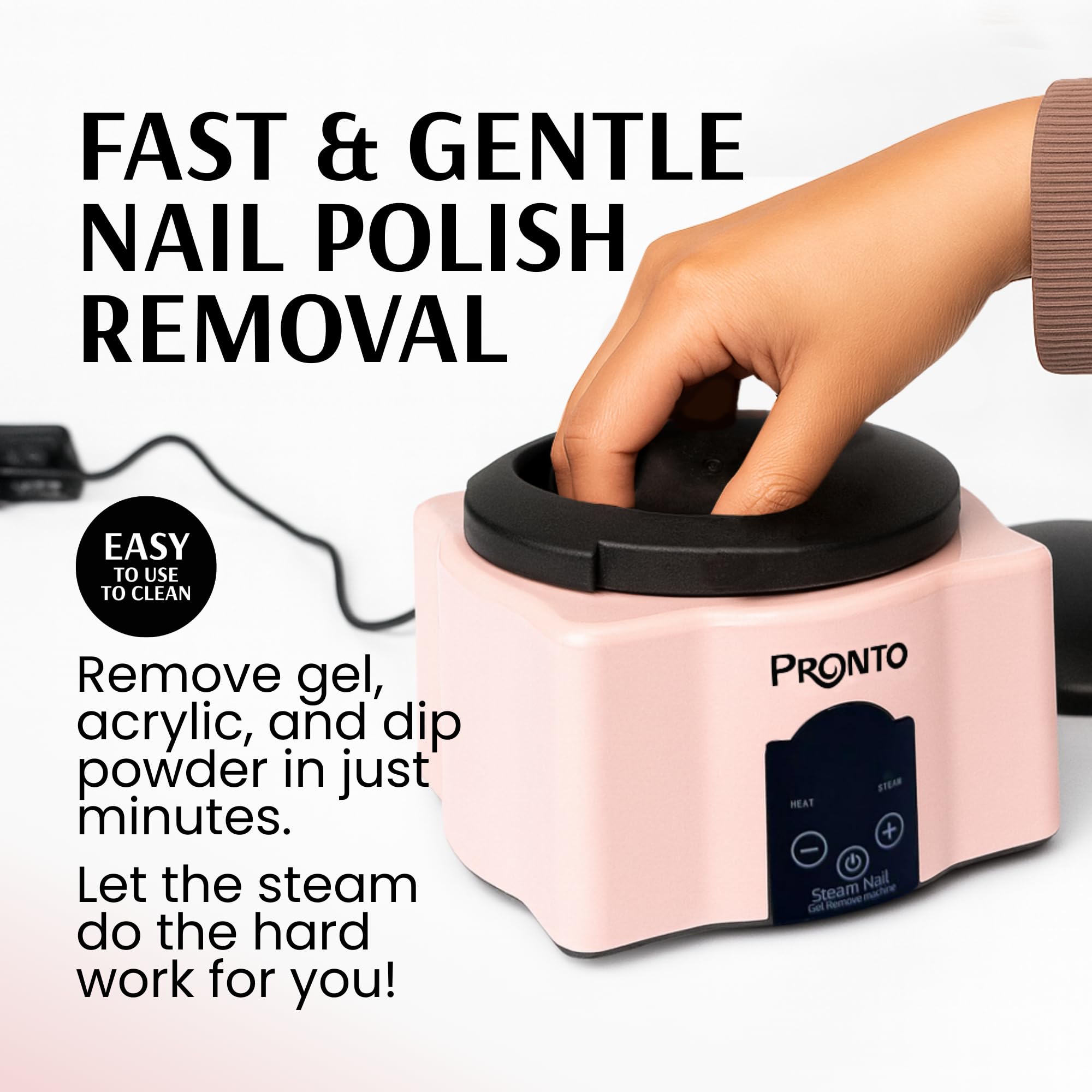 Pronto electric nail steaming bowl control panel highlighting easy operation for salons