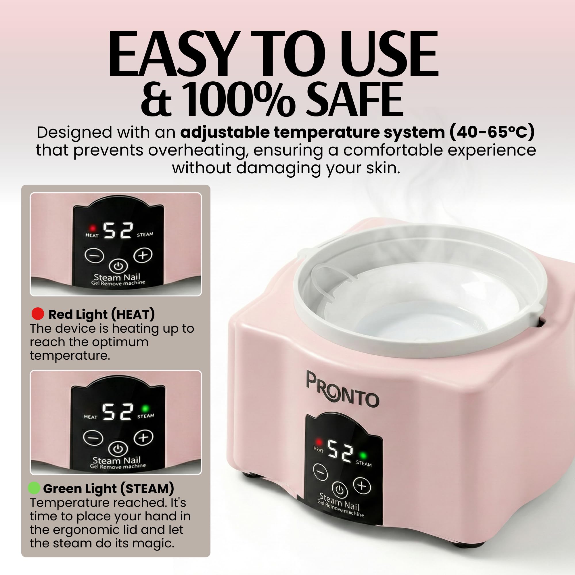 Pronto electric nail steaming bowl steam activation with visible warm glow