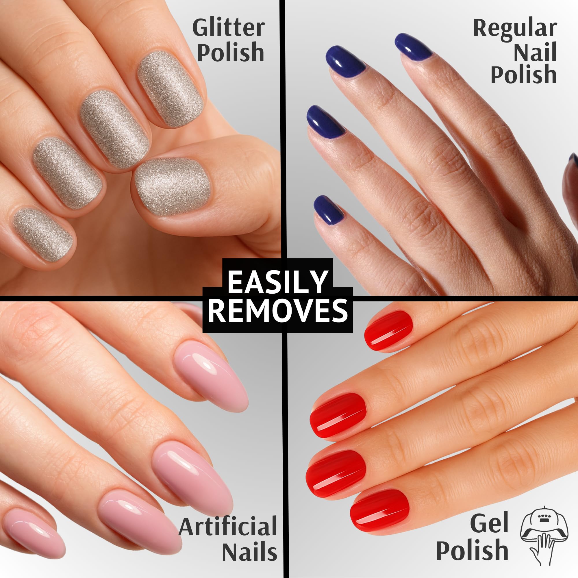 Pronto gel nail remover on cotton ball enables quick polish lift.