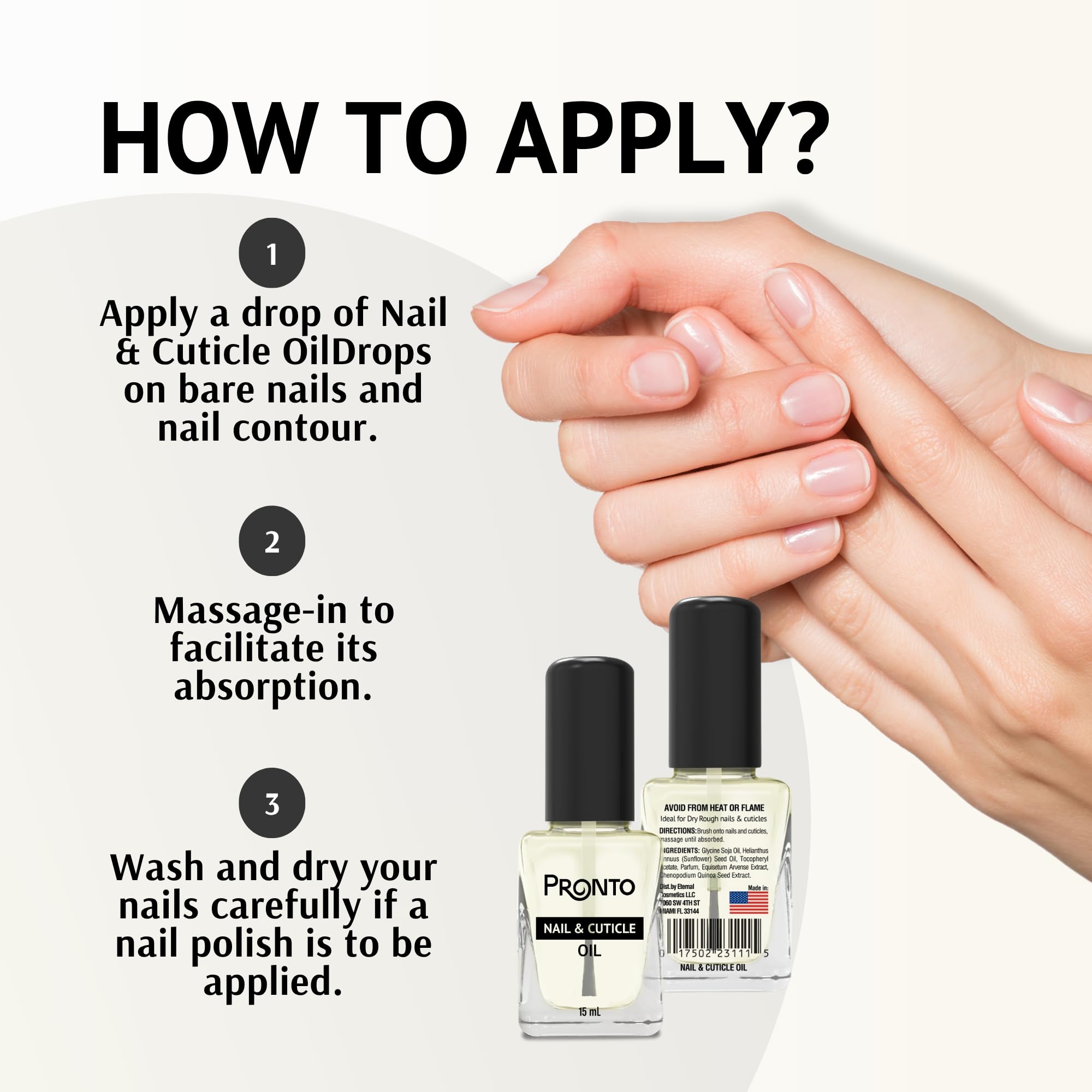 Pronto cuticles look hydrated after applying oil and remover.