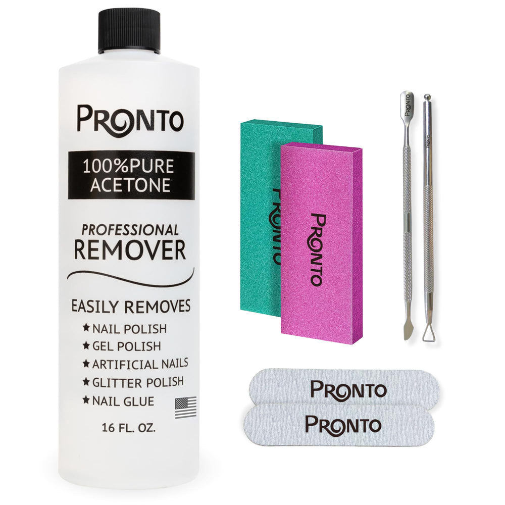 Pronto Pure Acetone 16oz bottle for fast, effective polish removal.