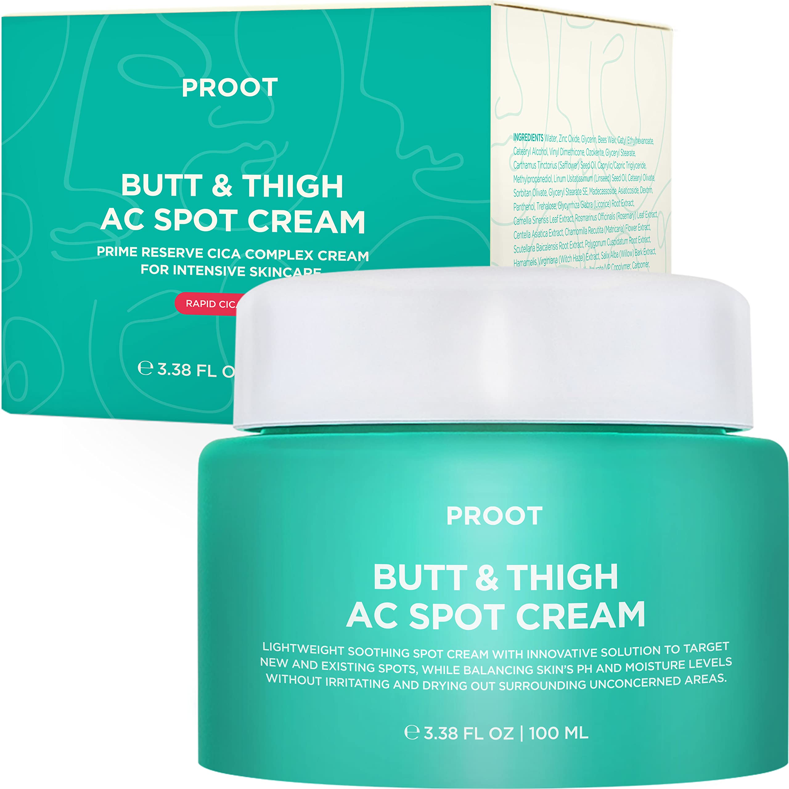 PROOT Butt Acne Cream bottle close-up, a dermatologist-inspired formula to help soothe irritation and blemishes.