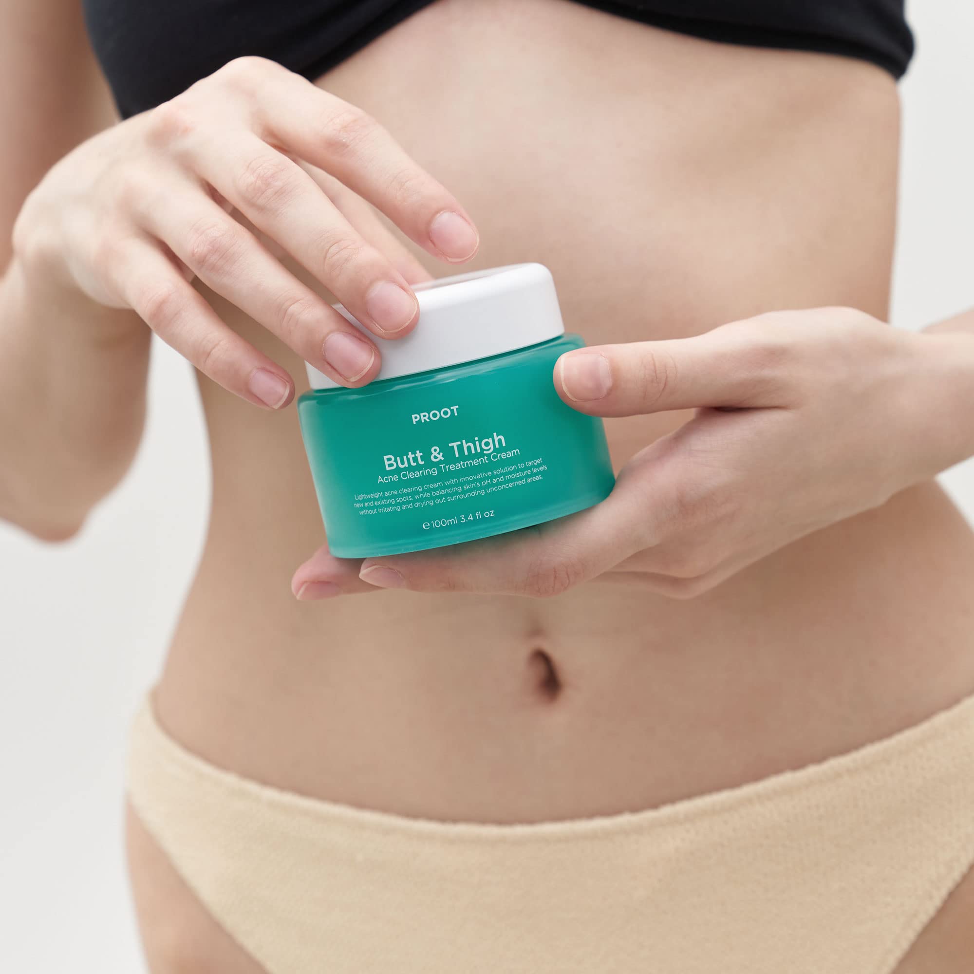 PROOT Butt Acne Cream on diverse skin tones, signaling universal suitability.
