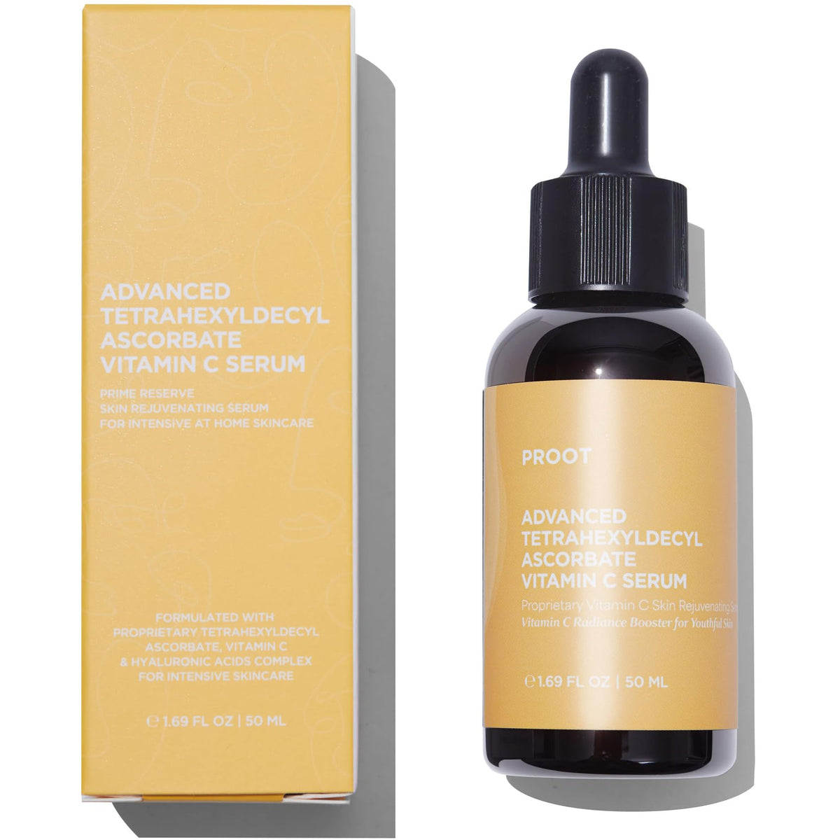PROOT Tetrahexyldecyl Ascorbate Serum bottle close-up for brightening hydration