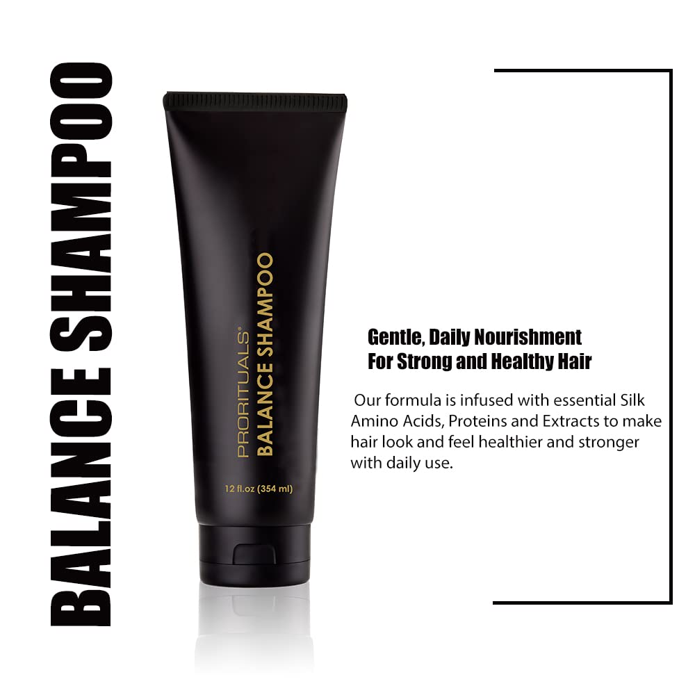 Prorituals Balance Shampoo label closeup highlights sulfate-free formula for gentle cleansing