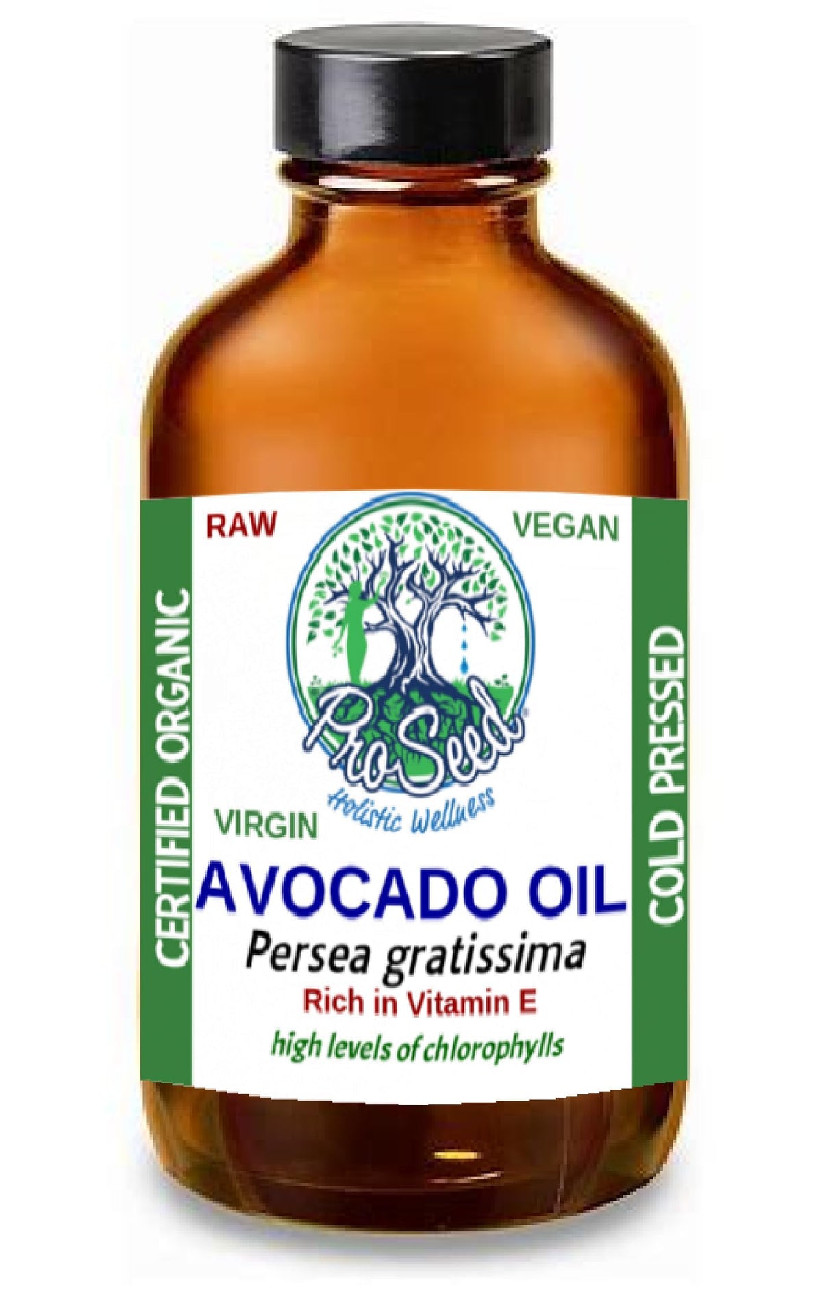 ProSeed Avocado Oil bottle in glass showcases pure, unrefined nourishment for skin and cooking.