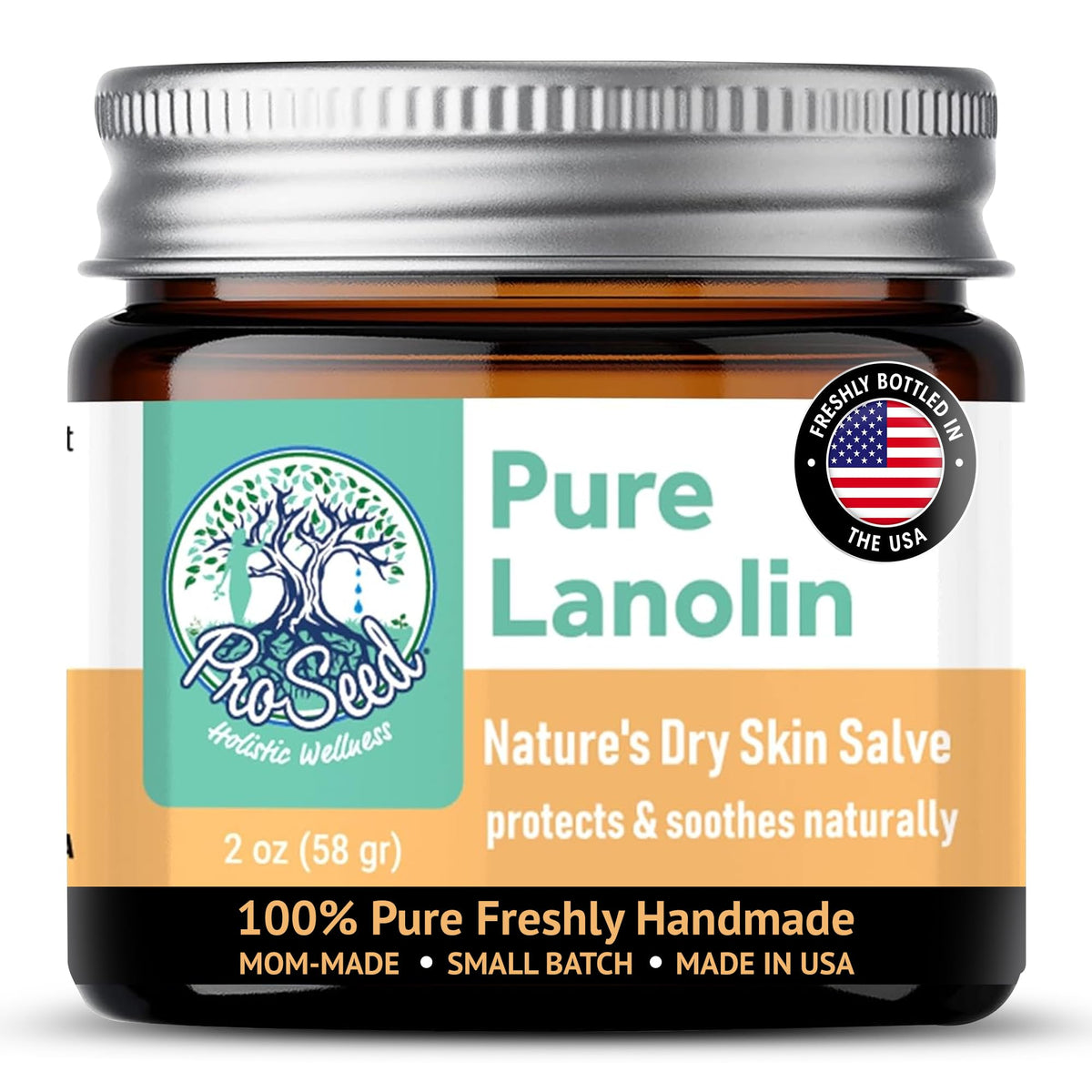 ProSeed Lanolin Balm jar closeup shows pure ingredient and deep moisture for dry skin.