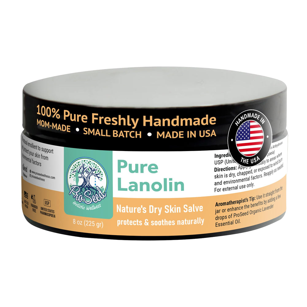 ProSeed Lanolin jar close-up showing pure moisture for dry skin relief.
