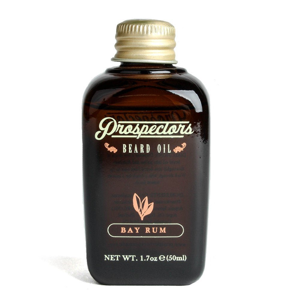 Prospectors Bay Rum Beard Oil bottle for soft beard and hydrated skin