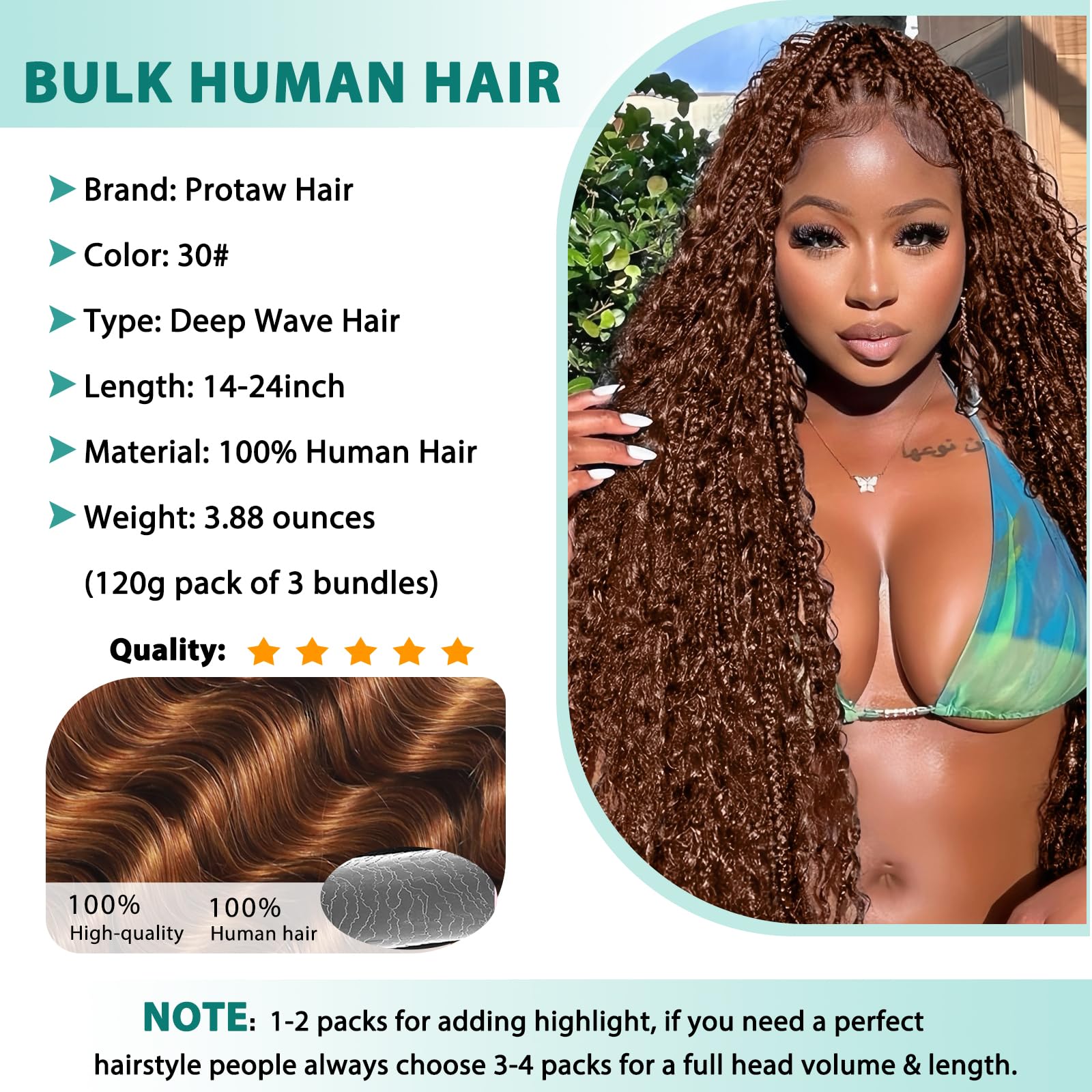 Protaw virgin Remy hair close-up shows deep wave curls with natural movement.