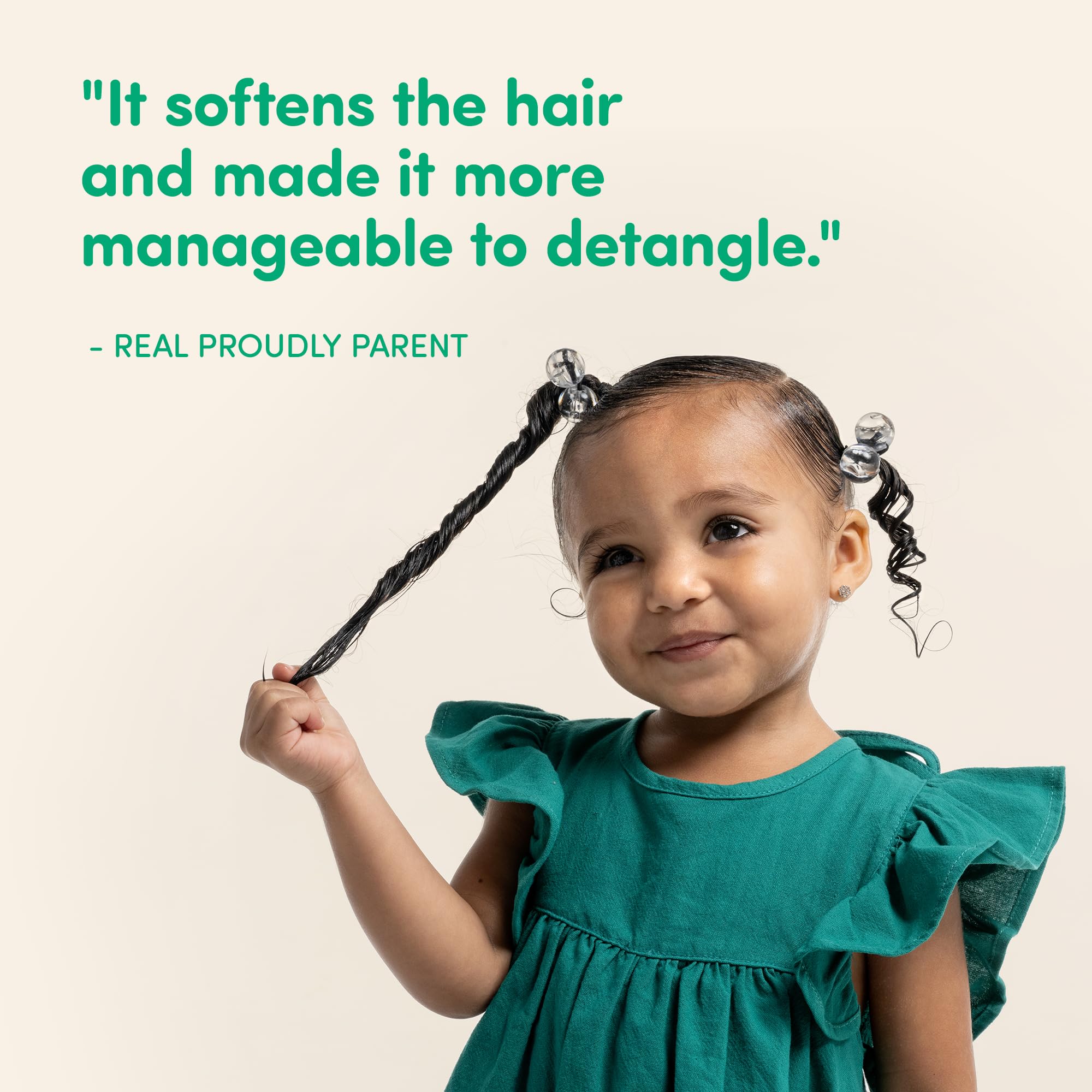 PROUDLY Moisturizing Baby Conditioner damp-hair-application displays root-to-tip distribution.