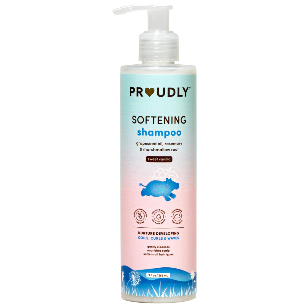 PROUDLY Softening Shampoo on kid curls for detangling and softness