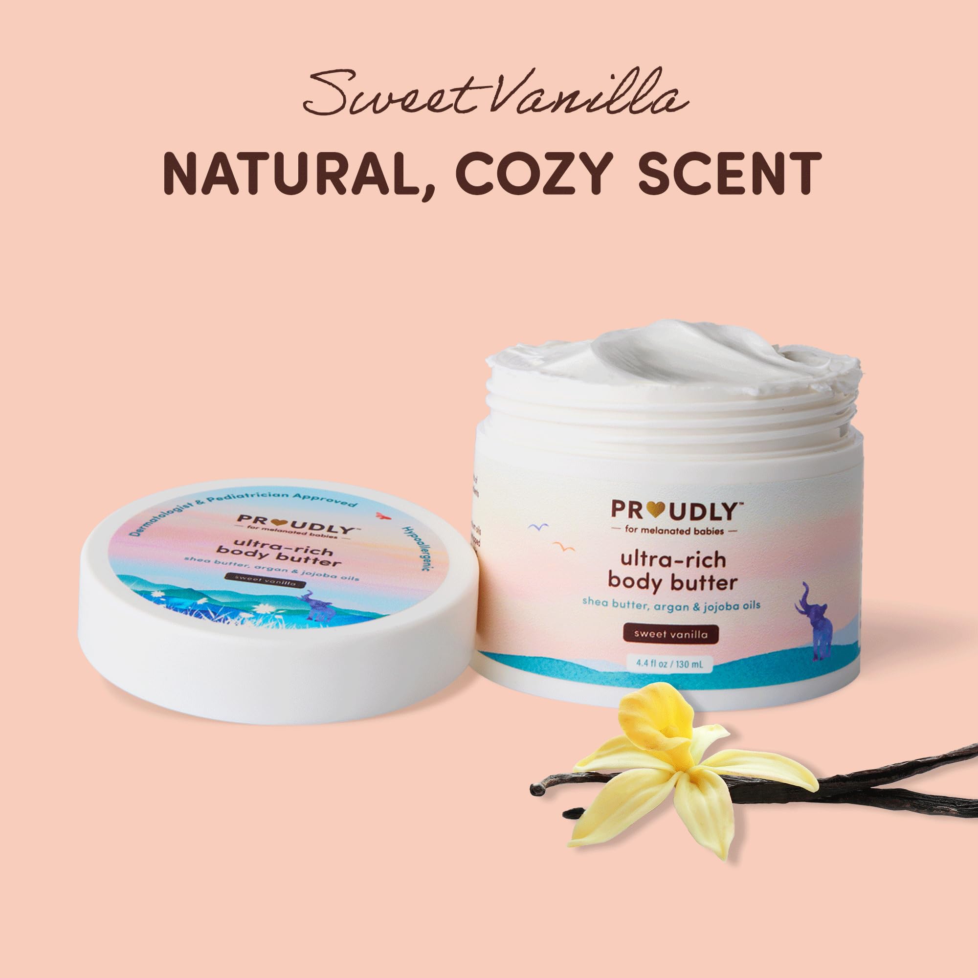 PROUDLY Ultra-Rich Body Butter baby-friendly view, safe for all ages during gentle skincare.