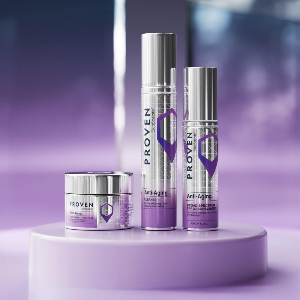 Sunscreen being dispensed by PROVEN SkinSpecific product, easy daily SPF protection.