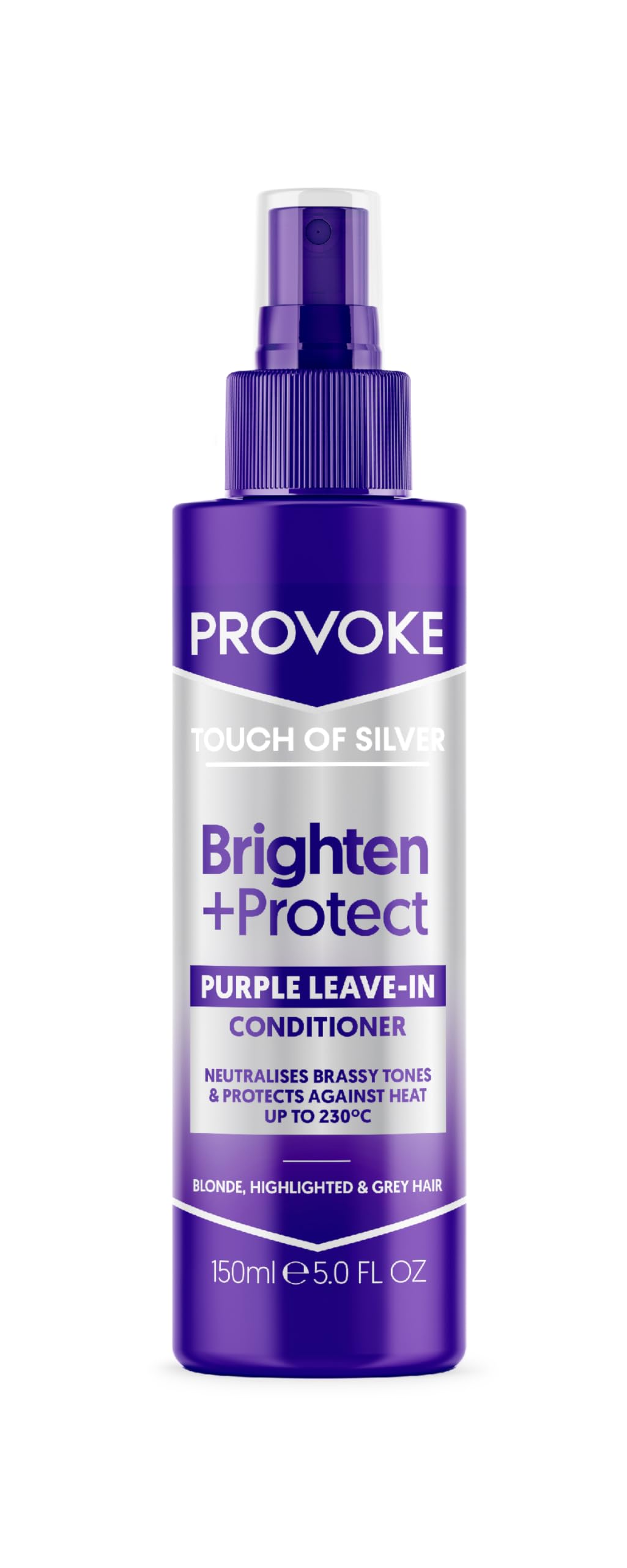 PROVOKE Touch of Silver leave-in conditioner bottle pour for quick hydration and easy styling.