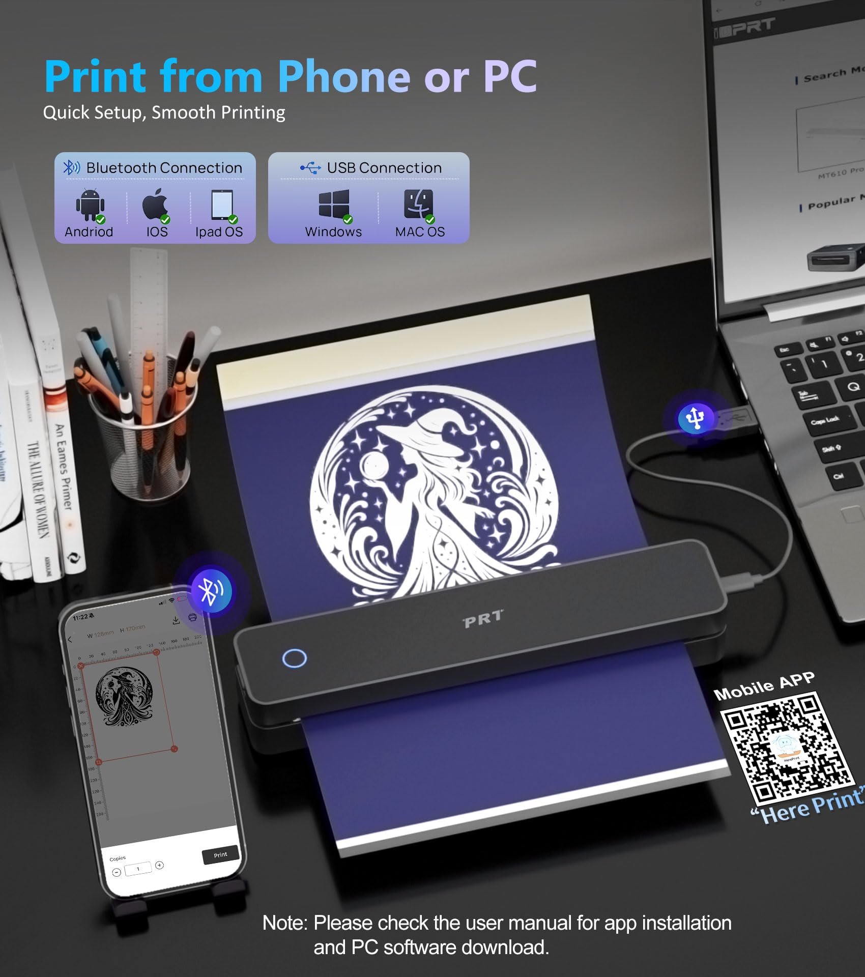 PRT MT660 prints at 203 DPI with crisp stencil lines.