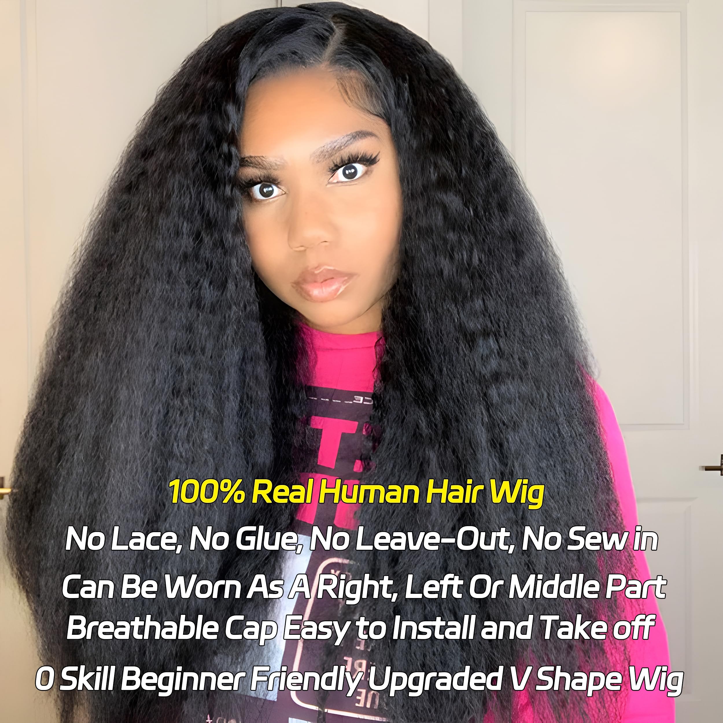 Prtyopp V Part Wig natural hairline cap demonstrates glueless easy wear