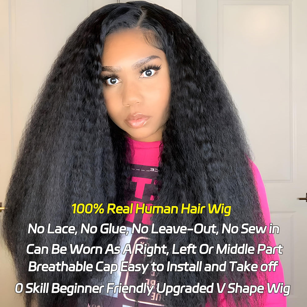Prtyopp V Part Wig natural hairline cap demonstrates glueless easy wear