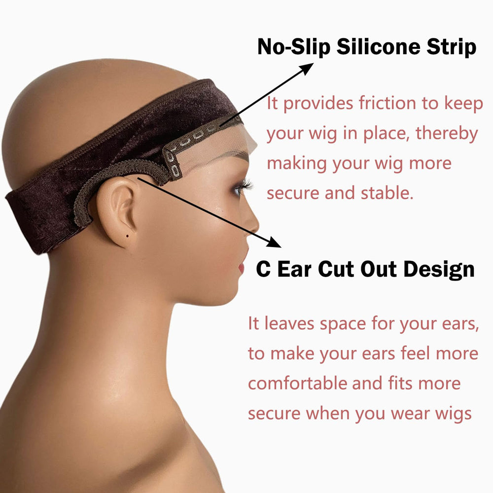 Prudenp adjustable wig band with diamond stitching maintains secure fit all day.