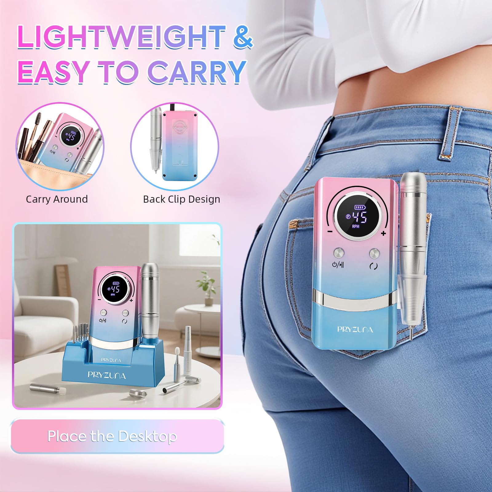 PRYZUNA Electric Nail Drill 56 sanding bands expand sanding and smoothing options.
