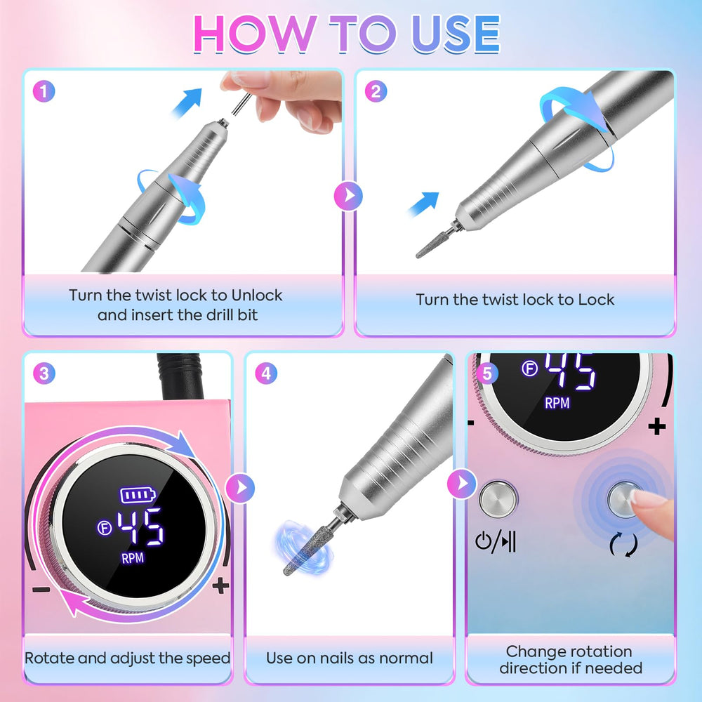 PRYZUNA ergonomic handpiece design reduces fatigue during long manicures.